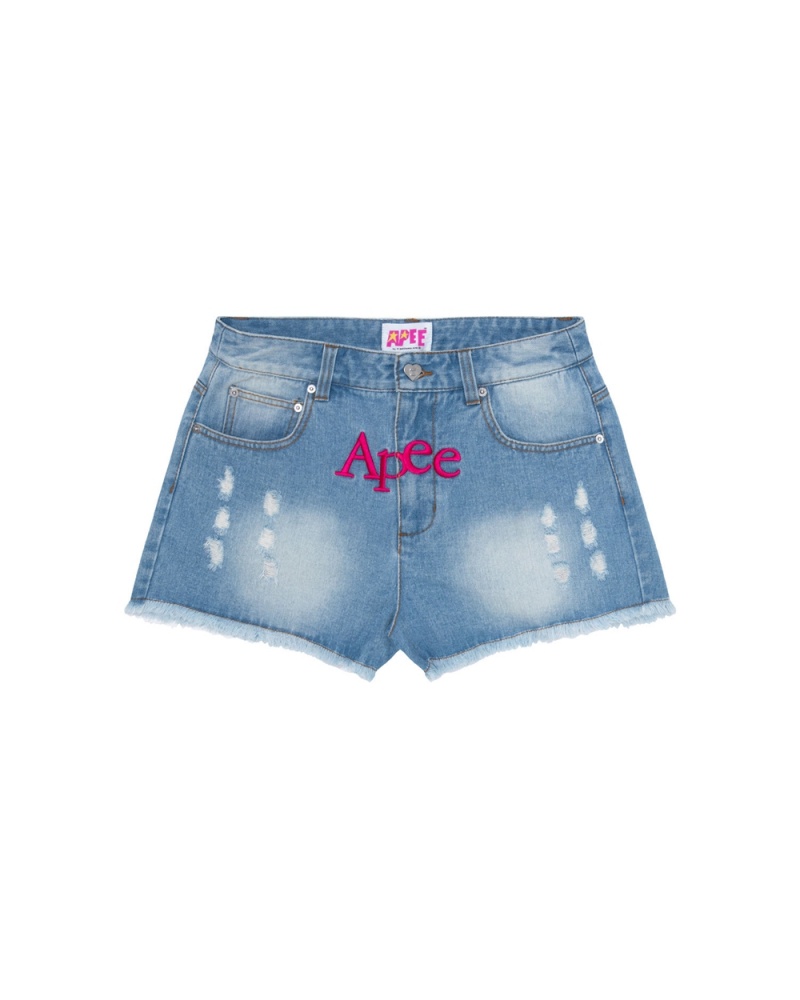 Short Bape Logo denim Bleu Femme | VFN-78816087